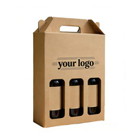 Boîte à vin en carton ondulé kraft écologique en matériaux recyclés avec poignée, doublure en éponge et séparateur à fenêtre pour emballage cadeau haut de gamme