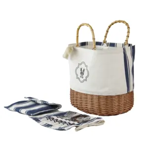 Direct Selling Handle Wicker Canvas Picnic Bag Willow Canvas Picnic Tote Bag Set Picnic Basket