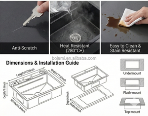 Fregadero de Granito Compuesto, Montaje Superior, Multifuncional, de 31 Pulgadas, Fregadero de Cocina Utilitario, Fregadero de Una Sola Tina de Piedra de Cuarzo con Accesorios - Product Image 6