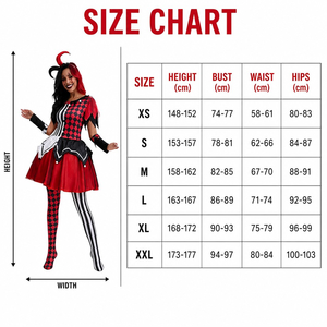 Costume de Clown Maléfique pour Halloween pour <span class=keywords><strong>Femme</strong></span>, Robe Imprimée Asymétrique 5 Pièces avec Jupe en Tulle, Chapeau, Bandeau, Manchettes et Bas - Product Image 6