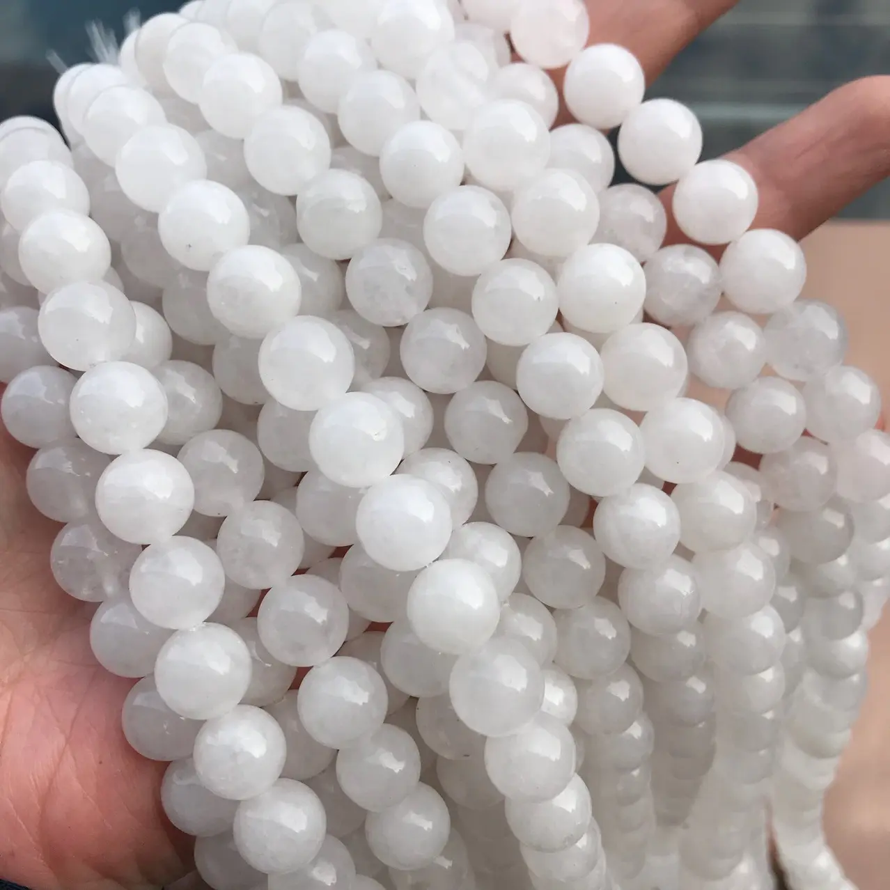 China Wholesaler High Quality Natural Jade Stone Polished Loose Round Beads Stonebeads China White Jade for Jewelry Making