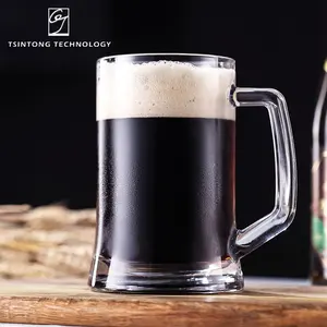 Vente en gros 500ml 17oz de haute qualité grande capacité classique tasse en verre transparent Logo personnalisé boisson vin bière tasse avec poignée