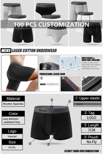 Calzoncillos Bóxer de Algodón para Hombre, Paquete de 4, Corte Medio, Color Sólido, Logotipo Personalizado, Ropa Interior Transpirable de Punto para Adultos - Product Image 3