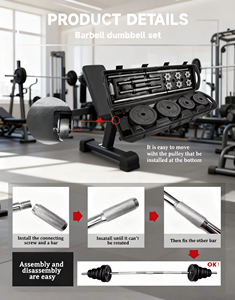 Juego de Mancuernas Ajustables de Hierro Fundido con Recubrimiento Electrostático de 50 kg, Mancuernas y Barra Multifuncionales de Hierro Fundido para Gimnasio en Casa - Product Image 6