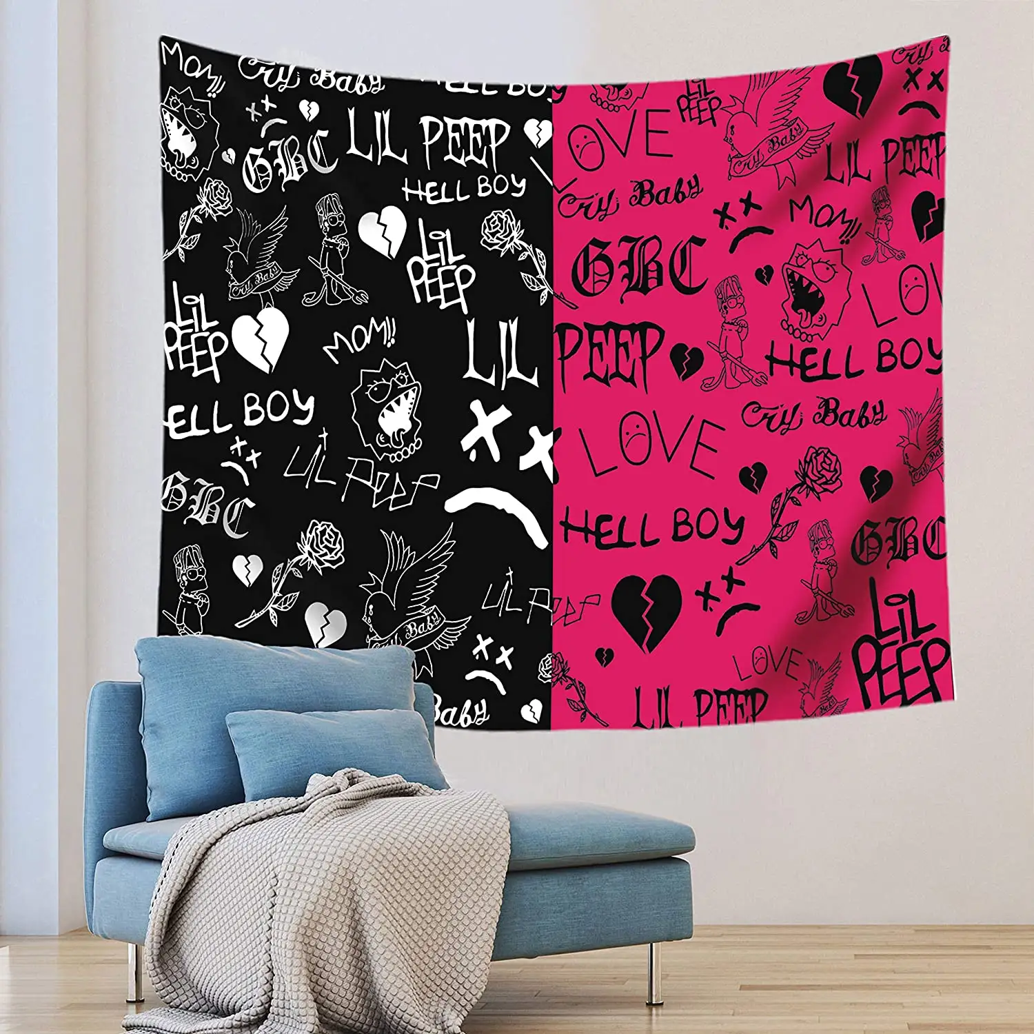 Black and Pink Mystic Bedroom Fabric Tapestry Wall Hangings Custom Blank Printed Large Beach Wall Tapestry