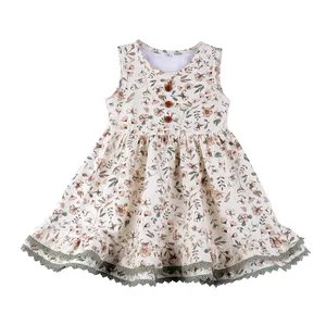 Custom little girls spring autumn 100% cotton floral dress sleeveless kids princess graduation dresses for girls