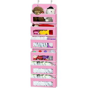 Organisateur suspendu à 6 poches pour porte, rose, pour rangement de vêtements de bébé, placard, chambre, salle de bain, en tissu - Product Image 1
