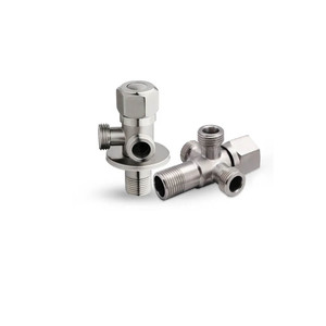 <span class=keywords><strong>Robinet</strong></span> d'arrêt <span class=keywords><strong>double</strong></span> angle en acier inoxydable 1/2 SS 1 entrée 2 sorties - pour machine à laver, toilettes, chauffe-eau - Product Image 1
