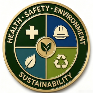 Insignia de Seguridad en la Salud, el Medio Ambiente y la Sustentabilidad, Emblema Circular de Metal Chapado en Oro con Esmalte Duro, Tema de Protección Ambiental - Product Image 6
