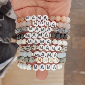 Bracelet MAMA, Bracelet de perles en bois diffuseur d'huiles essentielles, Bracelets de perles en pierre semi-précieuse