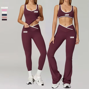 Ensemble de <span class=keywords><strong>sport</strong></span> 4 pièces pour <span class=keywords><strong>femme</strong></span> - Haut court à manches longues, pantalon de <span class=keywords><strong>jogging</strong></span> taille haute, soutien-gorge de <span class=keywords><strong>sport</strong></span>, débardeur de yoga, tenue de gym et de détente - Product Image 2