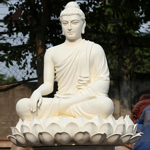Statue de <span class=keywords><strong>Bouddha</strong></span> assis en marbre blanc de grande taille pour l'extérieur, base en lotus, sculpture de <span class=keywords><strong>Bouddha</strong></span> en pierre pour la décoration de jardin et de temple - Product Image 1