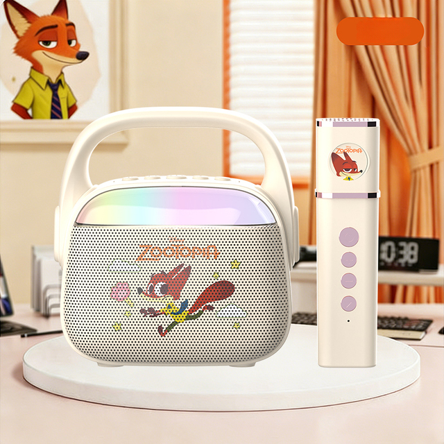Mini Karaoke Machine for Kids Speaker with 2 Wireless Microphones LED Light Show Portable Singing Toy Gift