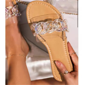 Fashion Sexy Roman Style <b>PVC</b> Transparent Chain Decoration Flat Outdoor Female slippers Summer New Style <b>Plus</b> <b>Size</b> Beach Slipper - Product Image 6