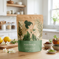 Sachet refermable personnalisé en papier kraft mat pour thé vert 100g, pochette à fermeture éclair robuste pour thé, emballage stand-up