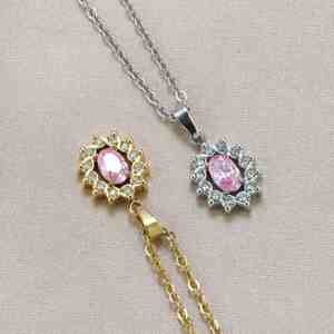 New Stainless Steel <b>Titanium</b> Steel Melon Buckle Oval Zircon Pendant Necklace Fade Resistant All-Match Office Career Women's - Product Image 3