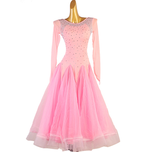 Q238 Pink Women's Modern <strong>Ballroom</strong> <strong>Dance</strong> Big Swing <strong>Dress</strong> Diamonds Waltz Performance Competition <strong>Dress</strong> 100% Polyester YZR Brand - Product Image 1