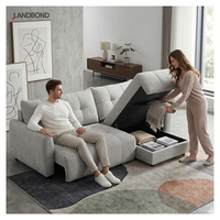 Canapé-lit d'angle modulaire inclinable et coulissant en cuir véritable en forme de L pour salon, avec rangement intégré, idéal pour les espaces modernes.