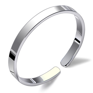 999 Sterling <span class=keywords><strong>Argento</strong></span> Del Polsino Del Braccialetto per Gli Uomini e Le Donne Semplice Lucido Coppia di Apertura Del Braccialetto Gioielli In <span class=keywords><strong>Argento</strong></span> Può Essere Incisa - Product Image 1