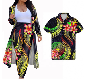 定制情侣服装套装情侣搭配衣服服装2件套装女士萨莫拉波尼西亚部落波纹身印花衣服 - Product Image 3