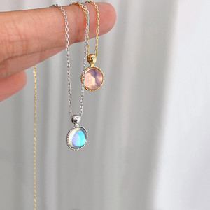 Round Aurora Necklace Moonstone Clavicle Chain Stainless Steel Everyday Wearing Simple Elegant Summer Style - Product Image 1