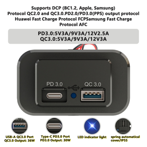 Chargeurs USB plats personnalisés pour voitures 12V 24V, prise de chargeur de voiture avec ports USB 3.0 et Type C 30W à charge rapide - Product Image 5