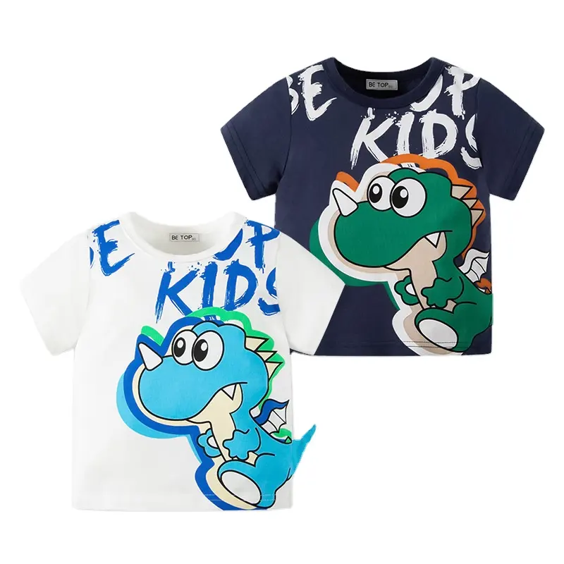 Maglietta per ragazzi in cotone 100% maglietta a maniche corte con Design stampato dinosauro di alta qualità per 2-8 anni