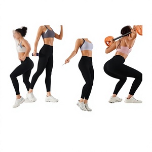 Leggings de sport taille haute sans couture respirants pour femme, longueur intégrale, noirs unis, compression, tricotés, 220g - Product Image 6