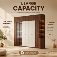 Armoire de chambre autoportante personnalisée avec plusieurs portes et tiroirs, grande capacité de rangement, fournisseur en gros