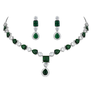 Ensemble de bijoux de luxe pour femmes, collier et boucles d'oreilles pendantes en argent plaqué argent avec diamants américains CZ, bijoux de créateur tendance - Product Image 3