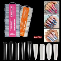 240 faux ongles en gel souple transparents, longs, forme cercueil ou ballerine, à couverture complète, pour extension d'ongles DIY, à presser