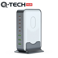 Chargeur rapide 8-en-1 200W PD, Hub USB multi-ports, Chargeur de bureau Type-C, Station d'accueil, Chargeur de téléphone GaN