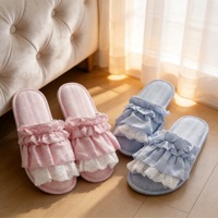Chaussons en coton moelleux à bout ouvert pour femmes, nouveau style, pantoufles chaudes pour la maison, chaussons en dentelle, chaussures d'extérieur tendance pour femmes