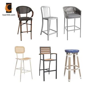 Nordic Style Wicker Cafe Bar Tall Chair High Stool Metal Leg Restaurant Bar Fabric Stool Coffee Shop Bar Chair