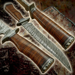 Cuchillo Bowie Personalizado OEM Hecho a Mano de Acero de Damasco de Grado Industrial con Hoja Fija de Espiga Completa para Caza, Camping y Supervivencia al Aire Libre con Funda de Cuero - Product Image 5