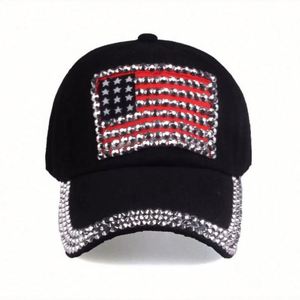 Casquette de baseball en jean vieilli non structuré, style vintage, avec strass drapeau américain, vente en gros - Product Image 2