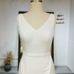Élégant col <span class=keywords><strong>en</strong></span> V sans manches dos nu sirène avec ceinture balayage train robes de mariée simples pour la mariée RL057 - Product Image 2