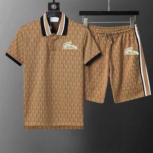 Completo da uomo di lusso con pantaloncini <span class=keywords><strong>polo</strong></span>, in stile casual intrecciato, con motivo a tinta unita, in fibra di bambù, con strass, <span class=keywords><strong>tuta</strong></span> sportiva ricamata con animali, stile europeo - Product Image 5
