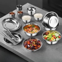 304 ensemble de vaisselle jetable en acier inoxydable-bols assiettes baguettes pour camping en plein air et barbecue équipement complet