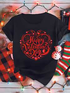 T-shirt stampata da donna taglie forti per San Valentino, vestibilità ampia, manica corta, girocollo classico, 100% cotone jersey - Product Image 3