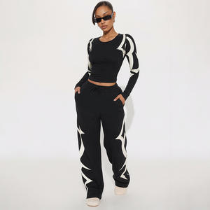 Ensemble haut et <span class=keywords><strong>pantalon</strong></span> pour <span class=keywords><strong>femme</strong></span>, col rond, imprimé, avec cordon de serrage, <span class=keywords><strong>pantalon</strong></span> ample à taille haute avec cordon de serrage, pour l'automne/hiver - Product Image 4