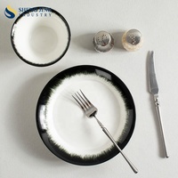 Four à Offre Spéciale Céramique Glze Rond Plats Profonds et Assiettes Porcelaine Restaurant Vaisselle Hôtel Poterie Platos Salade Soupe Plateau