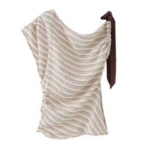Top y Camisa sin Mangas con Cuello Asimétrico a Rayas y Volantes para Mujer, Verano - Product Image 3