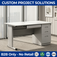 Escritorio de Oficina Metálico Gris Estándar, Estructura KD, Mesa de Acero Laminado en Frío con Bandeja para Teclado y Pedestal de 3 Cajones