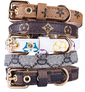 Fashion Luxury Designer Style Pet Supplies Top Brand Classic Floral Pattern Leather PU Dog Collar Leash