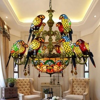 Lustre en verre teinté rétro sur mesure LongHuiJing, motif perroquet, pour villa, bar, restaurant, salon, luminaire suspendu en forme d'oiseau