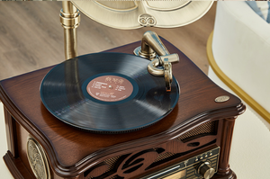 Venta directa de fábrica de una carcasa de radio de madera estilo gramófono retro con reproductor de vinilo de tres velocidades, reproductor de CD, radio BT FM. - Product Image 5