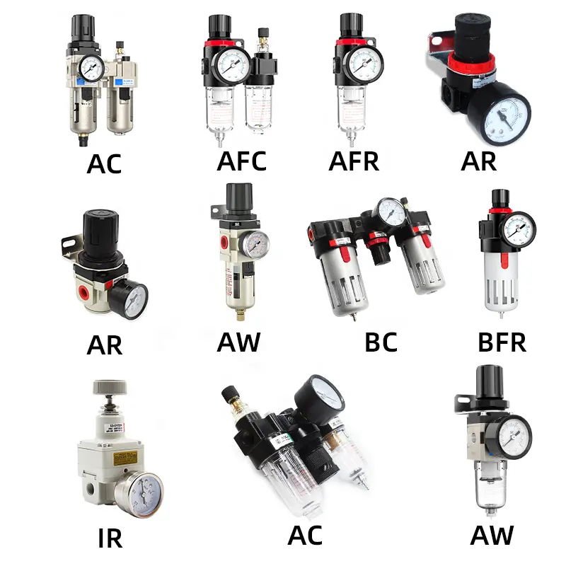 エアタックオイル水分離器空気源処理3ユニット、異なる圧力ドレンフィルターレギュレータールブリケーターFRL 2ユニット