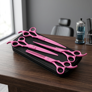 Ensemble de ciseaux de coiffure professionnels en acier inoxydable, lame tranchante, manche long, pour droitiers, outils de salon de coiffure, rose - Product Image 3