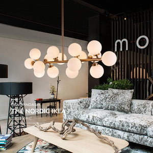 Nordique moderne hôtel éclairage <span class=keywords><strong>laiton</strong></span> cuivre lustre lampe blanc verre <span class=keywords><strong>boule</strong></span> led <span class=keywords><strong>suspension</strong></span> - Product Image 6